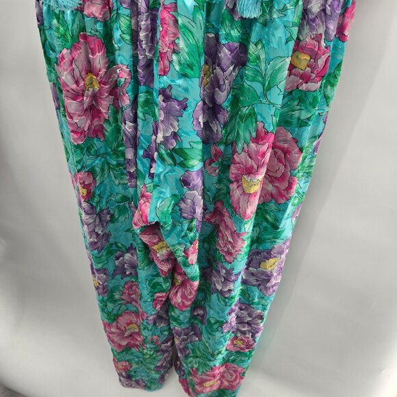 Vintage Diane Freis Green Tropical Rayon Silk Tassels 80s Jumpsuit XL (See Meas) - Picture 7 of 16